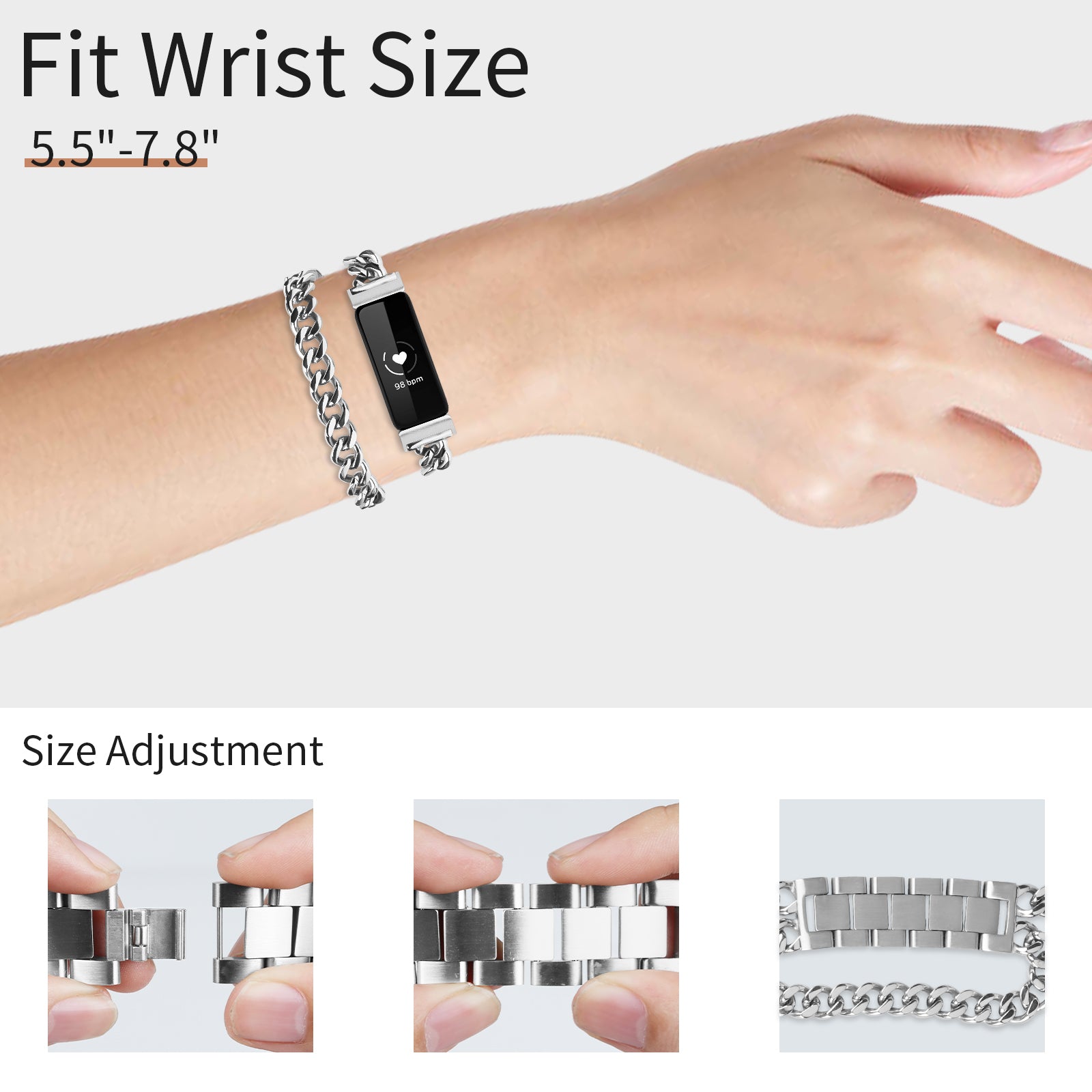 For Fitbit Inspire / Inspire HR / Inspire 2 Circle Design Stainless Steel Watch Bracelet Strap - Silver For Fitbit Inspire / Inspire HR / Inspire 2 Circle Design Stainless Steel Watch Bracelet Strap - Silver